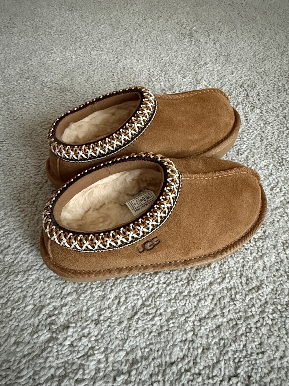 UGG Chestnut Suede Shearling Lined Braided-Trim Clog